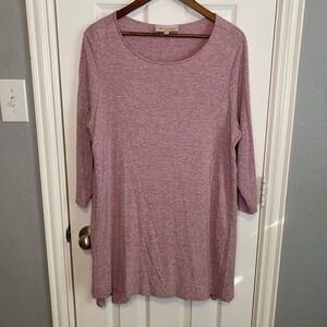 Philosophy Woman 1X Tunic Top 3/4 Sleeve Pink Marled Side Slits Plus